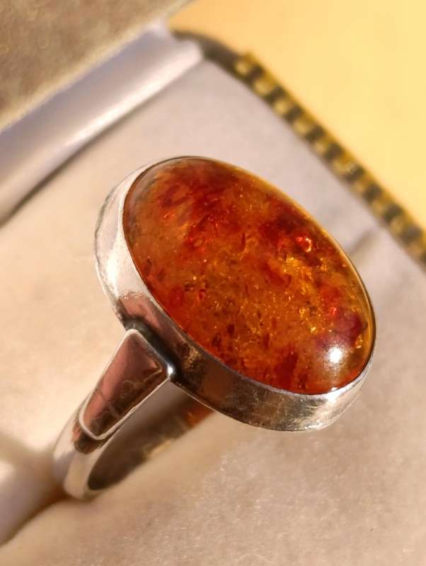 Sterling Hallmarked Vintage Amber Ring