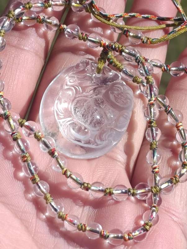 Vintage Carved Buddha Crystal Quartz Necklace