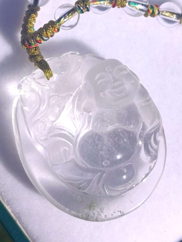 Vintage Carved Buddha Crystal Quartz Necklace