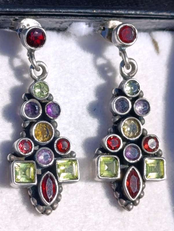 Sterling Vintage Multi Gemstone Earrings