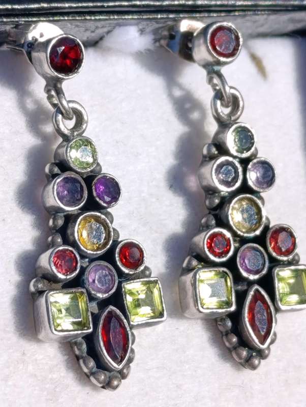 Sterling Vintage Multi Gemstone Earrings