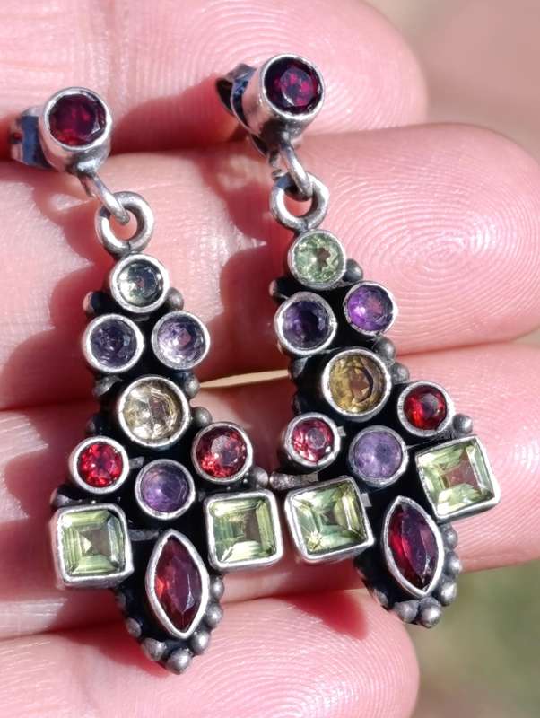 Sterling Vintage Multi Gemstone Earrings
