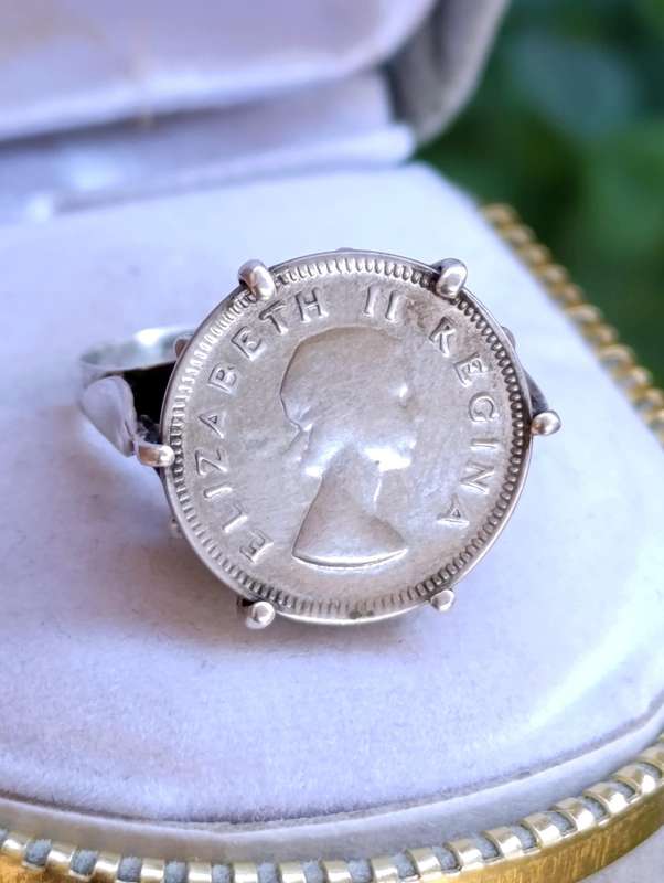 Sterling Tickey Coin Crown Ring