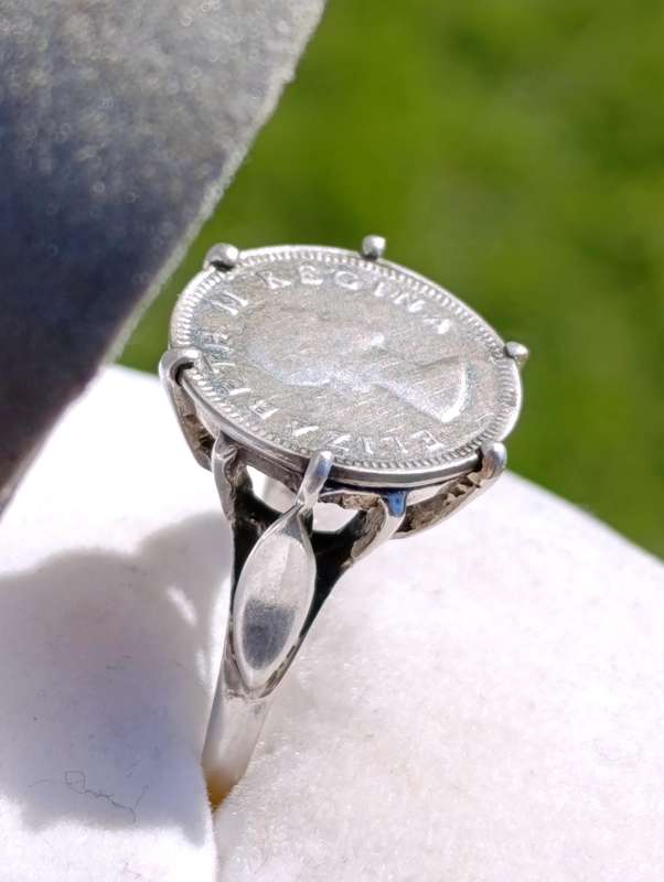 Sterling Tickey Coin Crown Ring