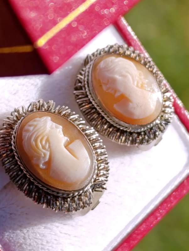 Vintage Italian Carved Cameo Earrings