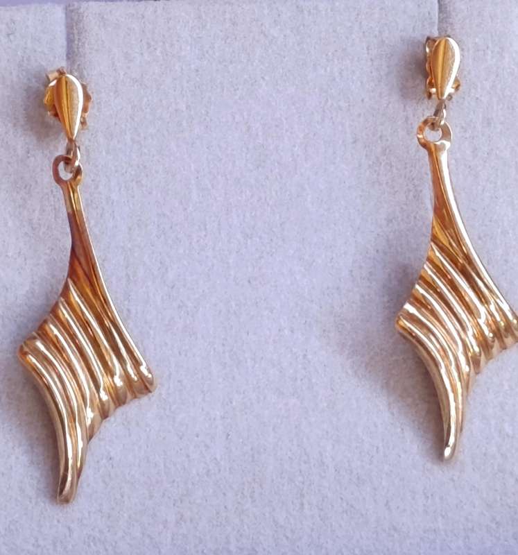 9ct Gold Vintage Twist Stripe Drop Earrings
