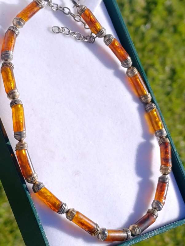 Vintage Honey Amber Tube Necklace