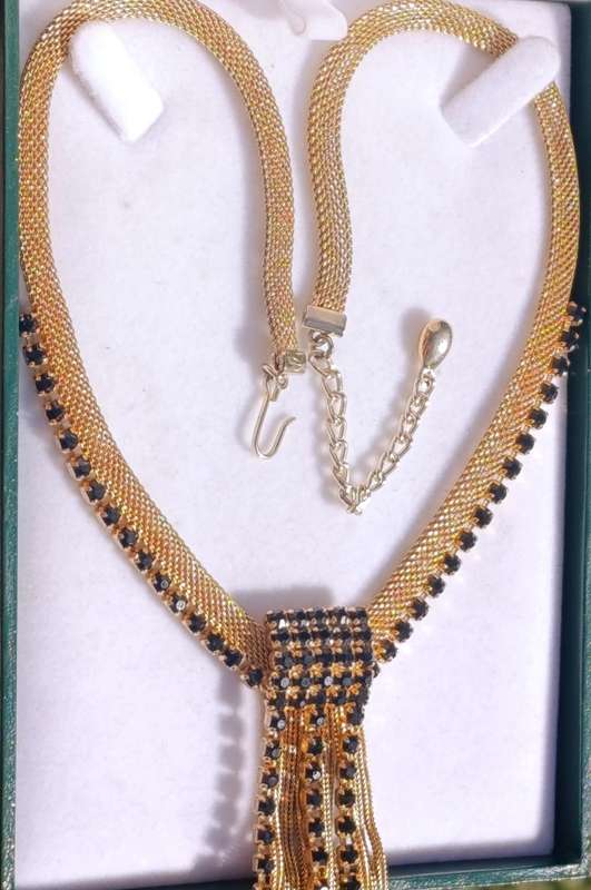Vintage Mesh Black Rhinestone Necklace