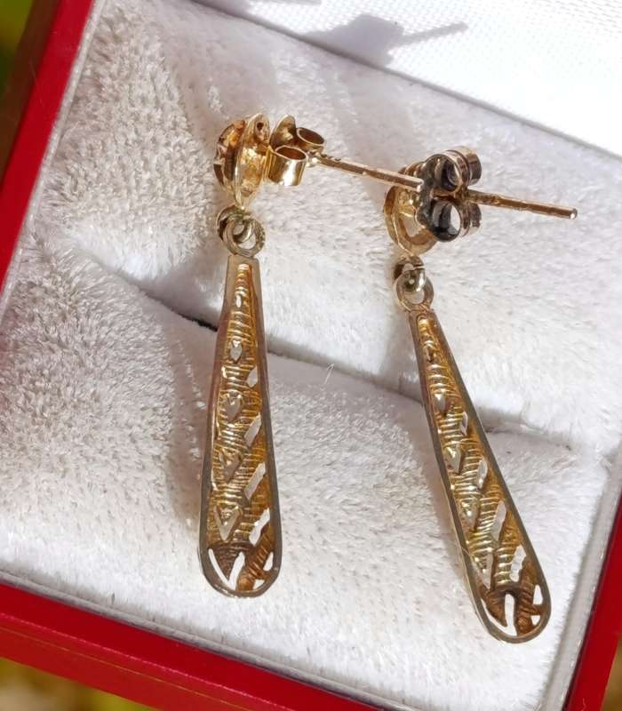 9ct Gold Two Tone Drop Earrings