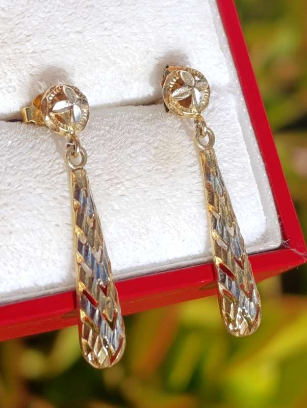 9ct Gold Two Tone Drop Earrings