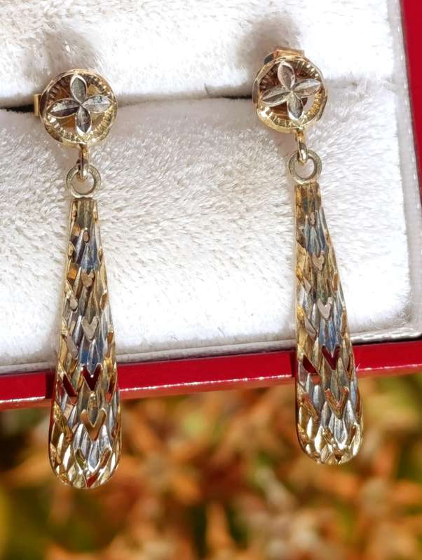 9ct Gold Two Tone Drop Earrings