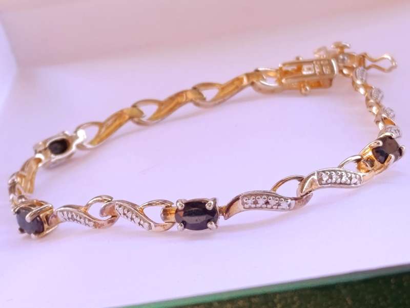 Gold On Sterling Sapphire Diamond Bracelet