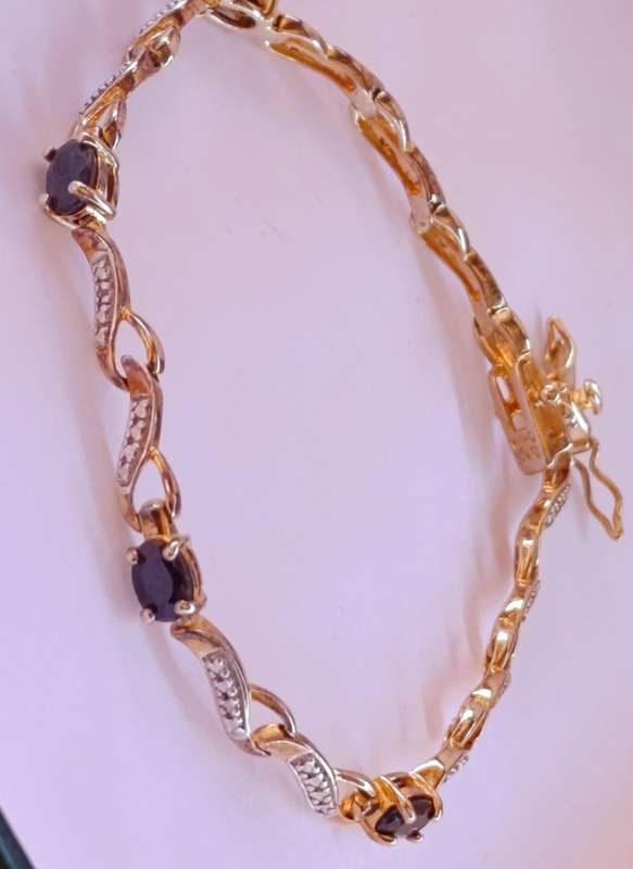 Gold On Sterling Sapphire Diamond Bracelet
