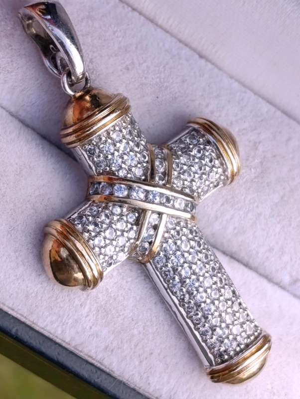 Sterling Designer Studded Cross Pendant