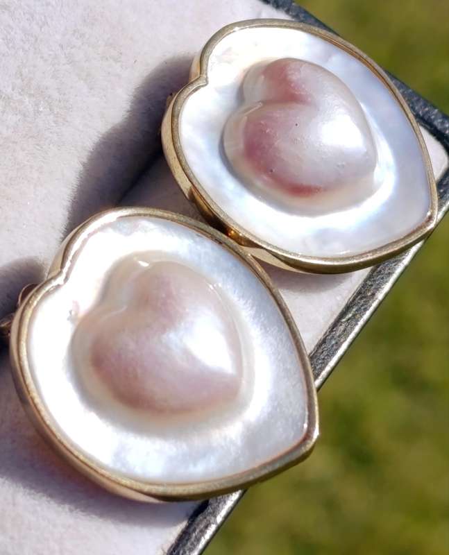 Rare Estate 9ct Heart Blister Pearl Earrings