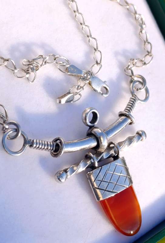 Rare Vintage Sterling Carnelian Necklace
