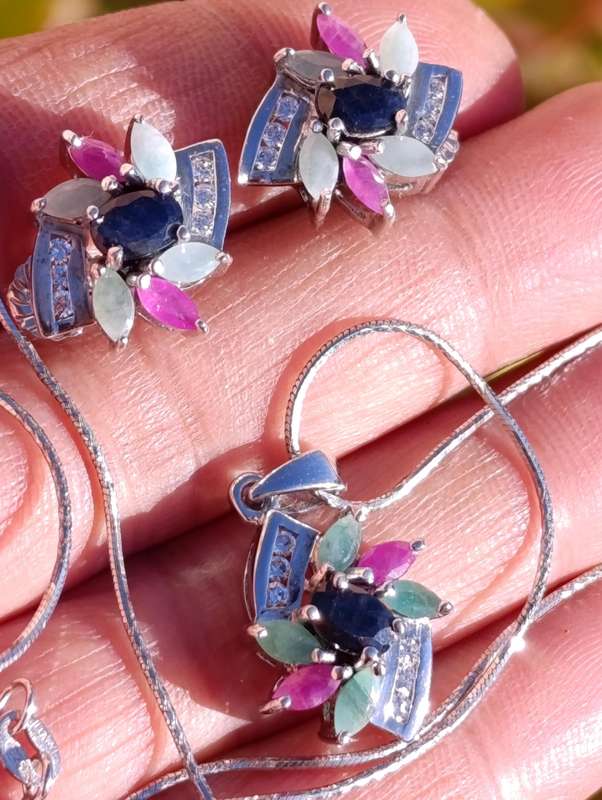 Sterling Ruby Emerald Sapphire Set