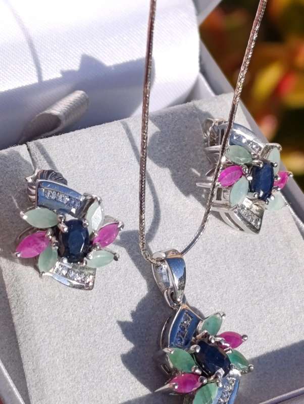 Sterling Ruby Emerald Sapphire Set