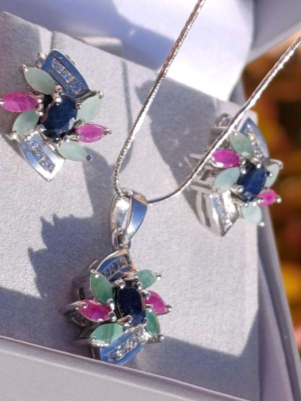 Sterling Ruby Emerald Sapphire Set