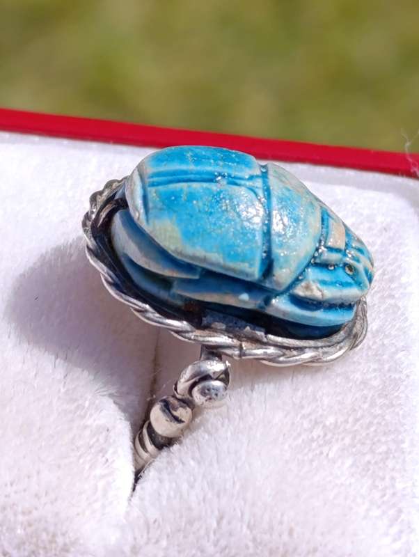 Rare Antique Sterling Swivel Scarab Ring