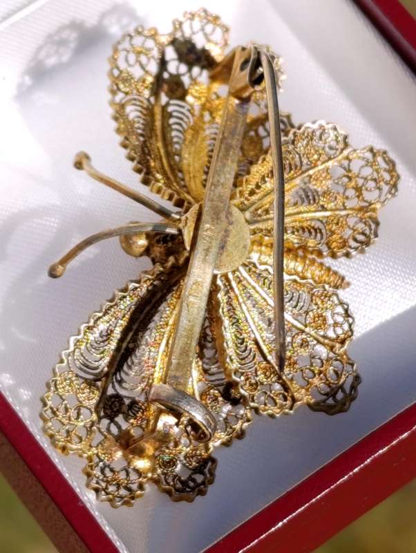 Vintage Butterfly Gold Vermeil Silver Brooch