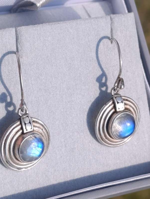 Sterling Vintage Hanging Moonstone Earrings