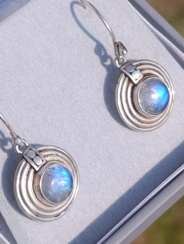 Sterling Vintage Hanging Moonstone Earrings