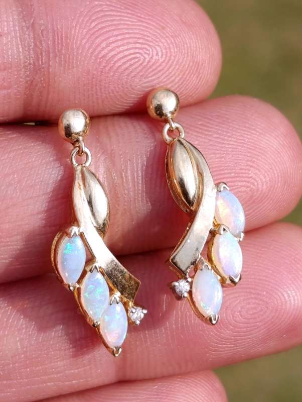 Rare Estate 14ct Diamond Opal Earrings