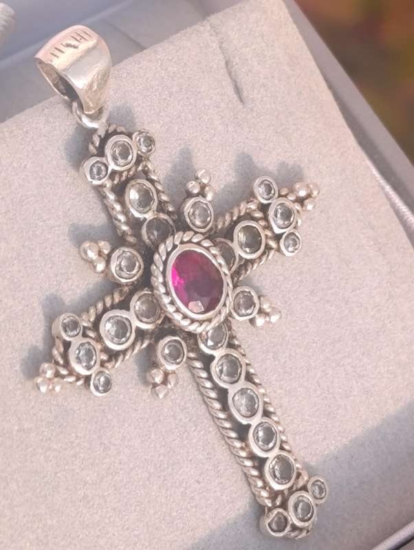 Ruby Sterling Studded Cross Pendant