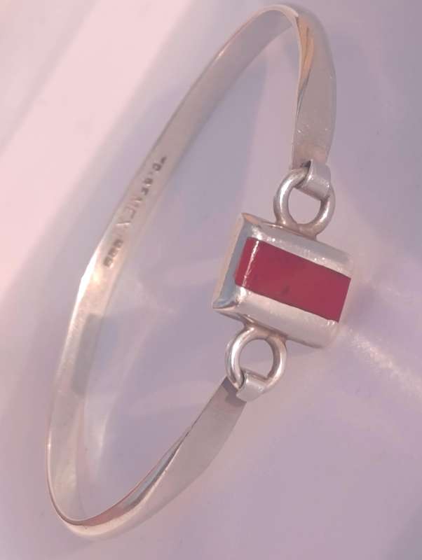 Mexican Sterling Red Jasper Bangle Bracelet