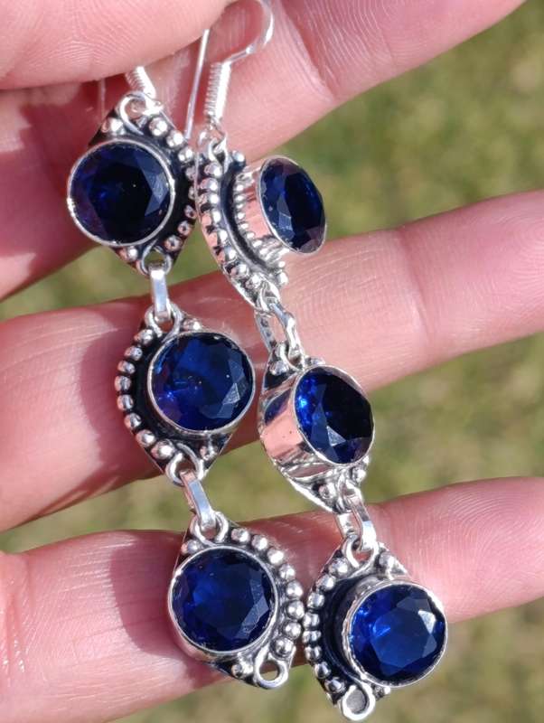 Silver Blue Stone Drop Earrings