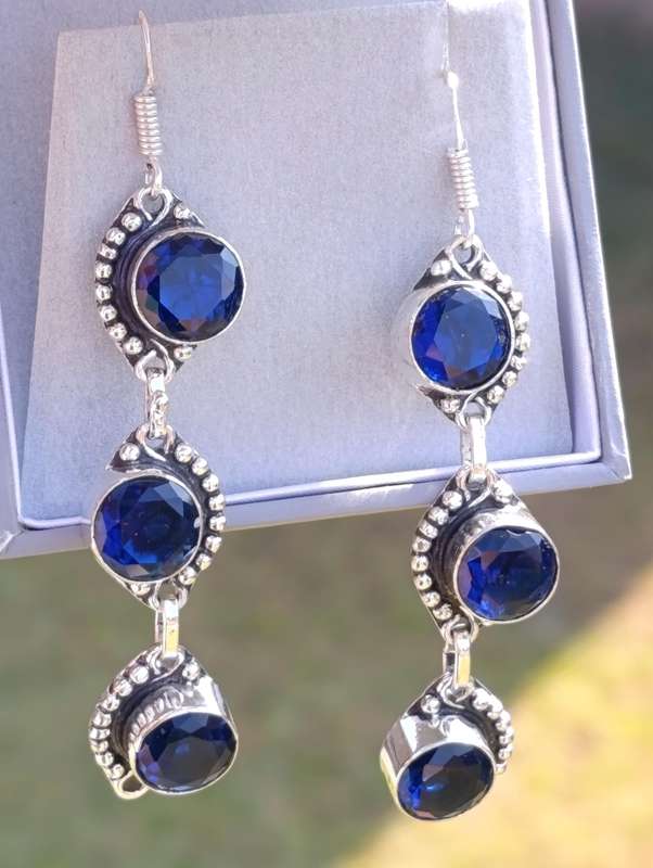 Silver Blue Stone Drop Earrings