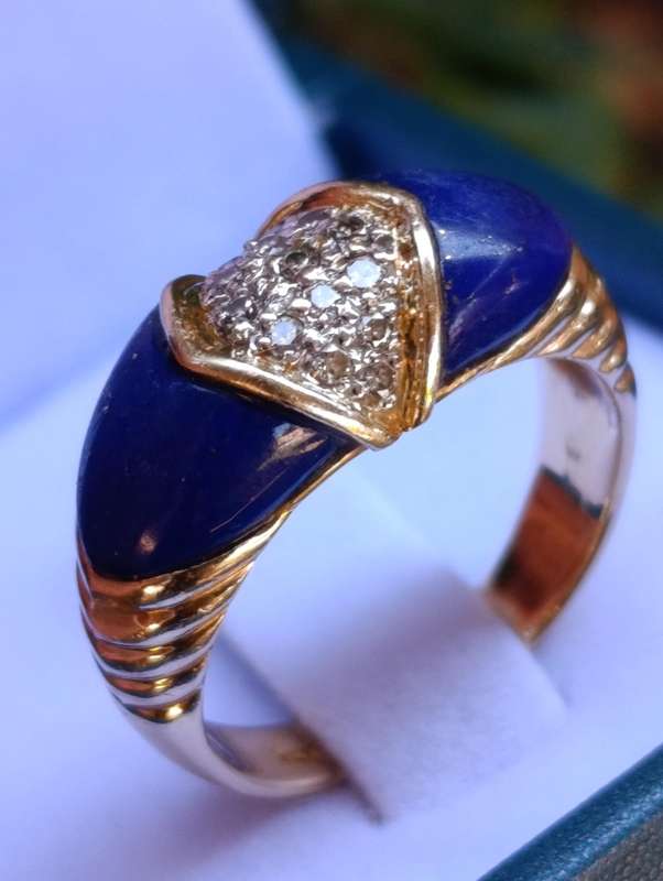 Rare 18ct Estate Diamond Lapis Lazuli Ring