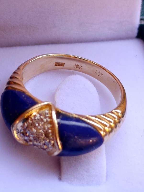Rare 18ct Estate Diamond Lapis Lazuli Ring