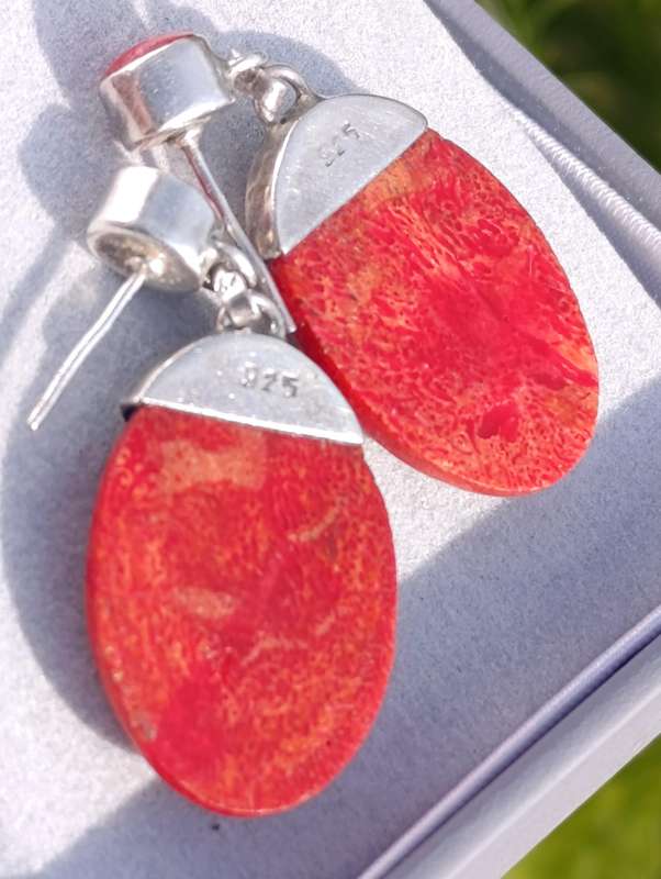 Sterling Vintage Red Coral Drop Earrings