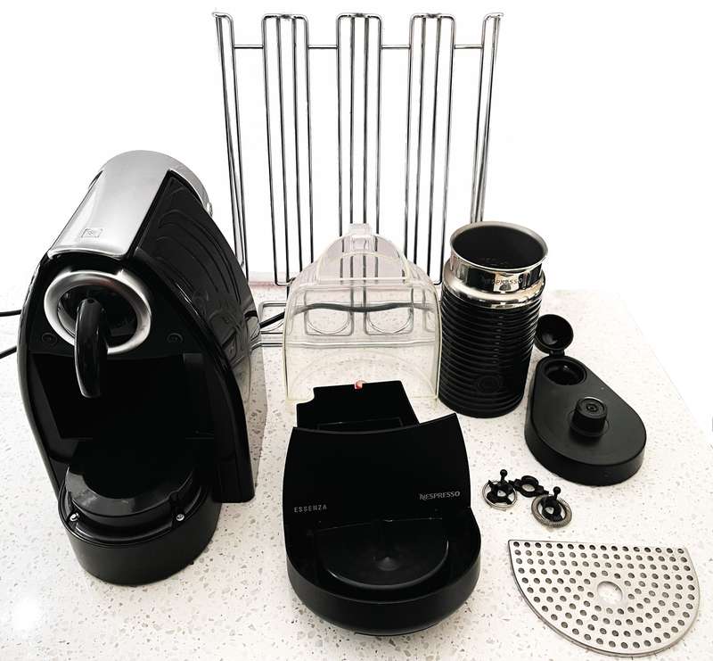 Nespresso Essenza + Milk Frother and Capsule Stand
