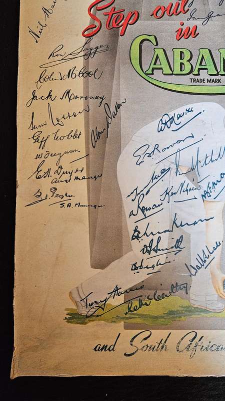 Epic Old Poster with South African Test Match Cricketers Signatures