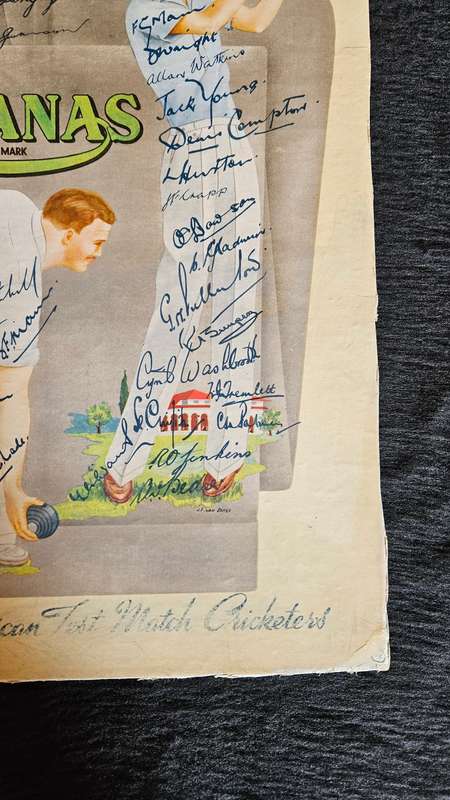 Epic Old Poster with South African Test Match Cricketers Signatures