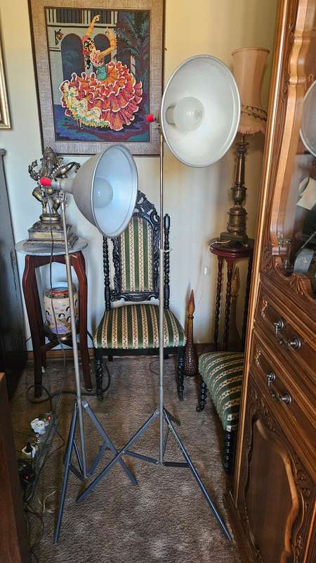 Two Vintage Smith-Victor Model S2 Studio Floor Lamps