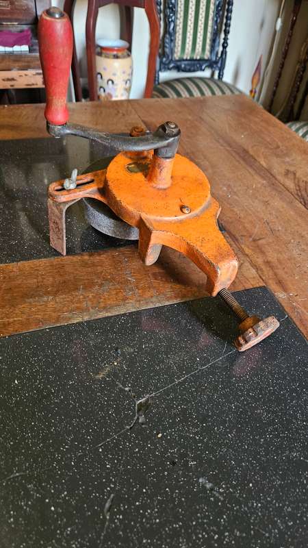 Vintage Table Mounted Hand Driven Bench Grinder