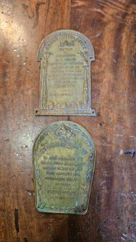 Antique Brass Plaque Jan 1853 plus more