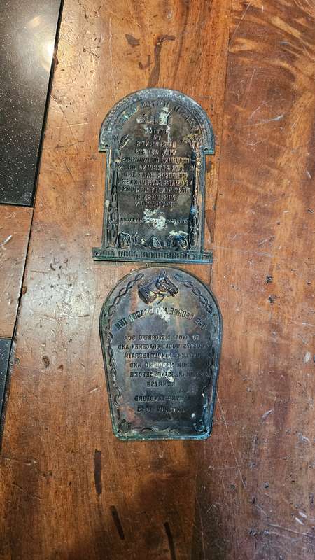 Antique Brass Plaque Jan 1853 plus more