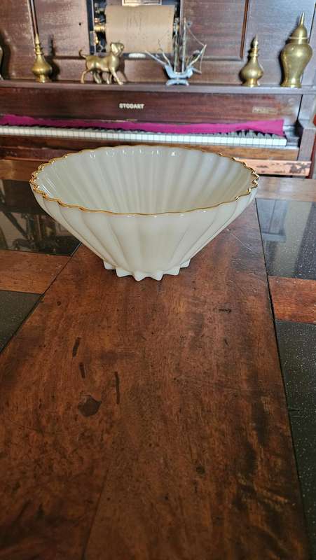 Vintage Milk Glass Bowl with Gold Rim