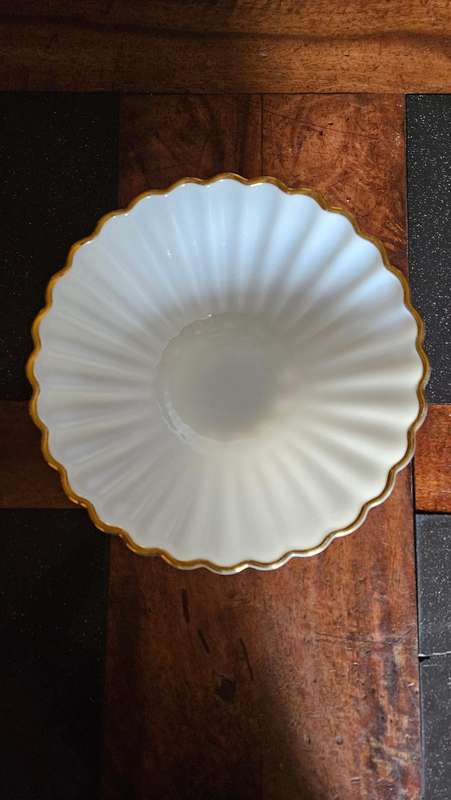 Vintage Milk Glass Bowl with Gold Rim