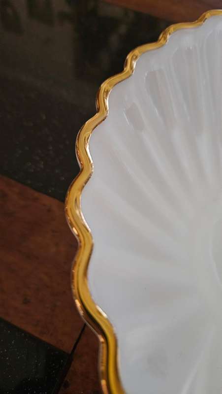 Vintage Milk Glass Bowl with Gold Rim