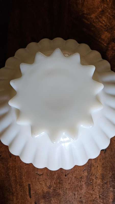 Vintage Milk Glass Bowl with Gold Rim