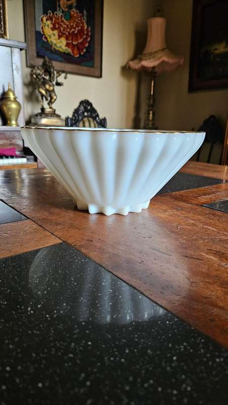 Vintage Milk Glass Bowl with Gold Rim