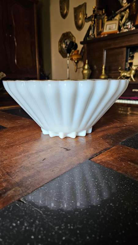 Vintage Milk Glass Bowl with Gold Rim