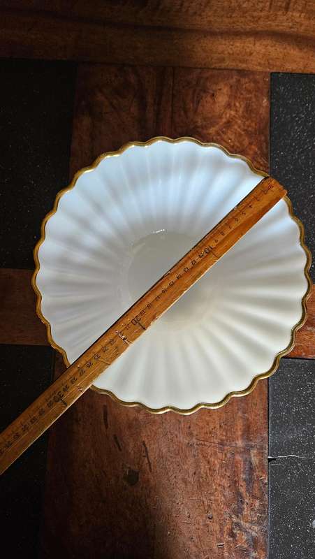 Vintage Milk Glass Bowl with Gold Rim