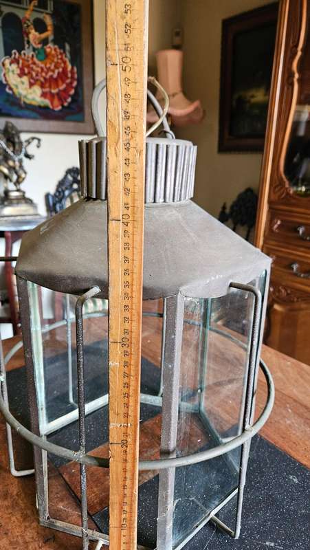 Large Antique Garden Metal Hanging Lamp Shade with Glass Panes